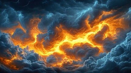 Poster - Fiery, swirling cloudscape with contrasting blue and orange hues, creating a dramatic, powerful image.