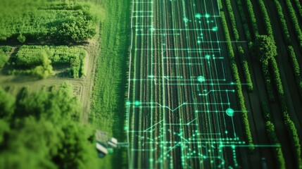 Wall Mural - a smart irrigation system, agricultural field with iot-enabled sensors, agri-tech style