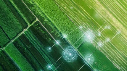 Wall Mural - a smart irrigation system, agricultural field with iot-enabled sensors, agri-tech style