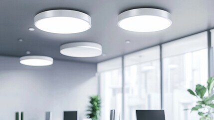 Wall Mural - a smart lighting system for offices, modern office with smart lighting adjusting brightness and colo