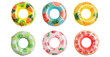 © Saturevibes - inflatable pool rings with fruit designs on a white background