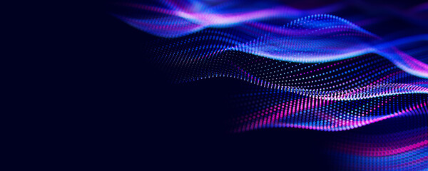 Wall Mural - abstract wave of particles. big data digital flow concept. llm learning process, ai technology. quan