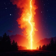 Wall Mural - giant fireball streaks across night, illuminating towering trees and countless stars , stars, sky, i