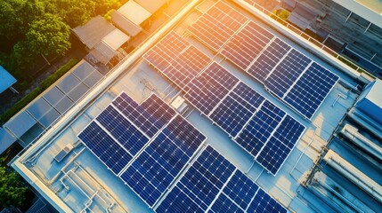 Wall Mural - a smart solar panel system, rooftop with panels generating energy and monitoring data, environmental