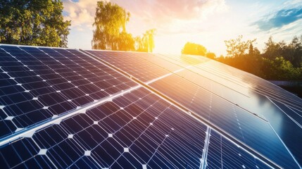 Wall Mural - a smart solar panel system, rooftop with panels generating energy and monitoring data, environmental