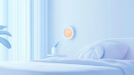 Wall Mural - a smart temperature regulation system, bedroom with smart thermostat adjusting comfort levels, home-