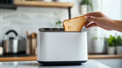 Wall Mural - a smart toaster with browning control, kitchen with user selecting toast level, home-tech style