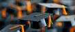 © AucArtStudio - Graduation celebration throwing caps concept. Graduation caps with orange tassels on display, celebrating academic achievement.