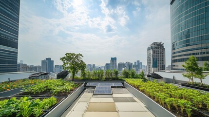 Wall Mural - a smart urban farming system, rooftop garden with hydroponic farming setup powered by iot, agri-tech