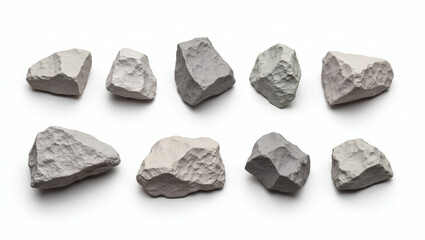 Leinwandbilder - a collection of ten gray stones of different sizes and shapes arranged on a surface