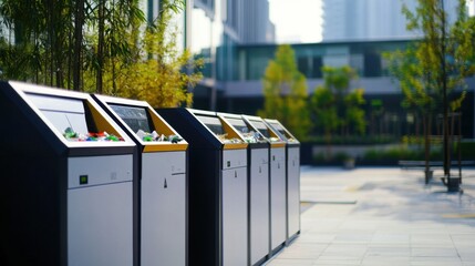 Wall Mural - a smart urban waste recycling system, city center with automated recycling stations, environmental t