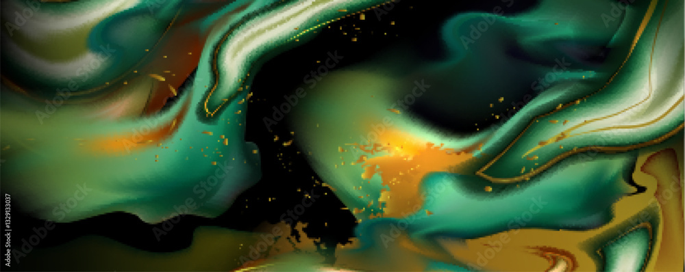 Green gold marble texture with flowing abstract shapes and ink swirls ...