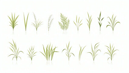 Aufkleber - a collection of various stylized green plants and grass illustrations arranged against a background. The assortment showcases different shapes and textures