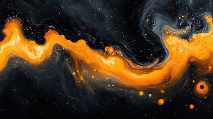 Wall Mural - orange and black acrylics mix, creating a swirling, bubbly abstract background resembling lava or a 