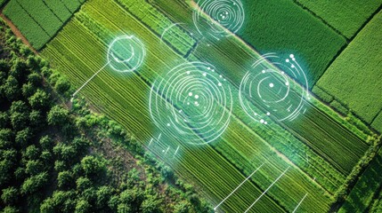 Wall Mural - a smart water management system, agricultural field with sensors and automated systems controlling i
