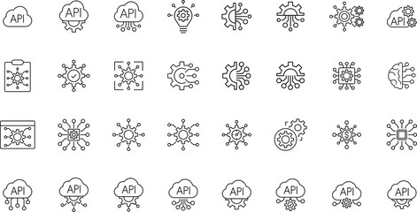 API icon illustration for your website or mobile app. Data integration icon. Software, api thin line symbol