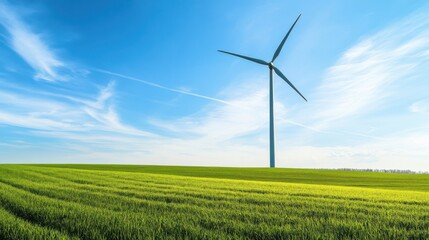 Wall Mural - a smart wind turbine, field with turbine harnessing wind energy, eco-tech style