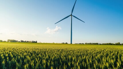 Wall Mural - a smart wind turbine, field with turbine harnessing wind energy, eco-tech style