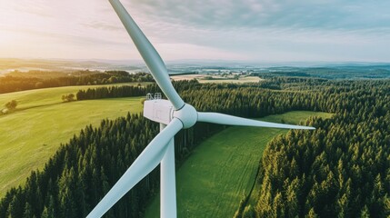 Wall Mural - a smart wind turbine, rural area with wind turbine generating energy, environmental-tech style