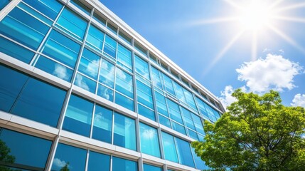 Wall Mural - a smart window tinting system, office building with windows adjusting tint based on sunlight, home-t