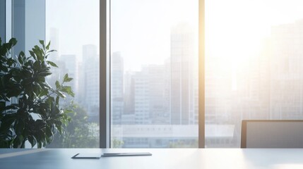 Wall Mural - a smart window tinting system, office with smart windows adjusting opacity based on sunlight, home-t