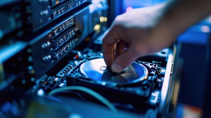 Wall Mural - a technician replacing a hard drive in a server, visible server components and hdd connectors, clean
