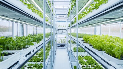 Wall Mural - a vertical farming system, high-tech urban farming facility with automated crop care, agri-tech styl