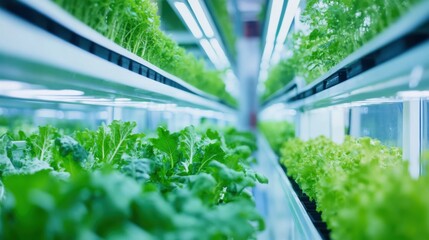 Wall Mural - a vertical farming system, indoor facility with hydroponic plant growth technology, agri-tech style