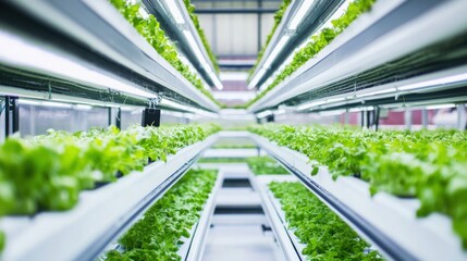Wall Mural - a vertical farming system, indoor facility with hydroponic plant growth technology, agri-tech style