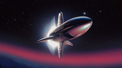 Fototapete - a space shuttle flying through the night sky