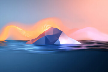 Poster - a 3d illustration of a wave and iceberg