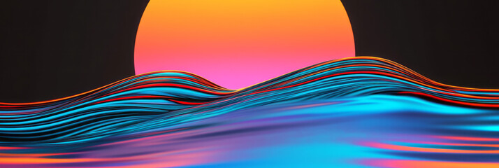 Fototapete - a colorful wave with the sun in the background