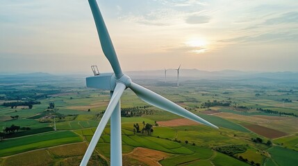 Wall Mural - an advanced wind turbine, wind farm with a large turbine harnessing renewable energy, green tech sty