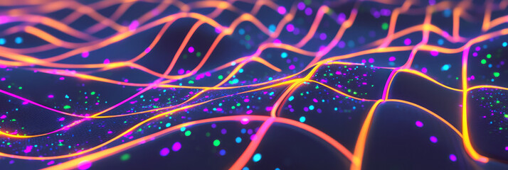 Aufkleber - a colorful neon wave pattern on a black background