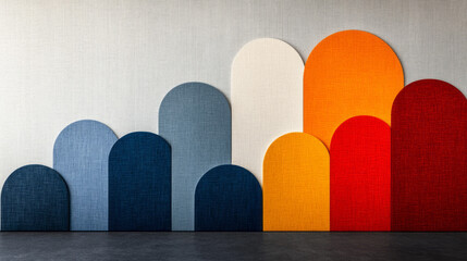 A refined design with pastel linen and bold tweed arcs layered into one cohesive symbol,