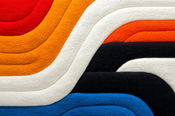 A bold shape cut from vibrant knits and subdued wool swatches, highlighting color contrasts in a