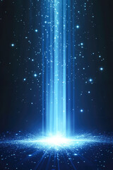 Wall Mural - Ethereal blue light beam and sparkling stars in dark space scene