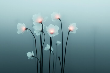 A moody pre-dusk scene where the glowing white flowers stand out against a gradually darkening