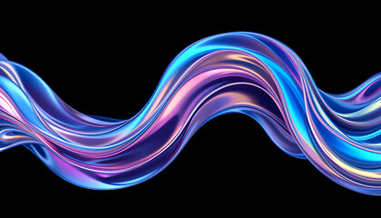 Wall Mural - close up, abstract fluid 3d render with a black background and holographic, iridescent neon curved w