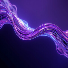 Wall Mural - close up, abstract fluid holographic iridescent purple curved wave in dark background 3d render. gra