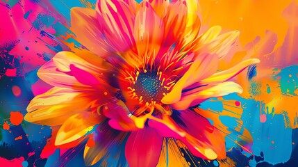 Wall Mural - a vibrant, abstract floral design with bold colors.