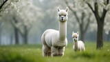 White Alpaca with young, mammal
