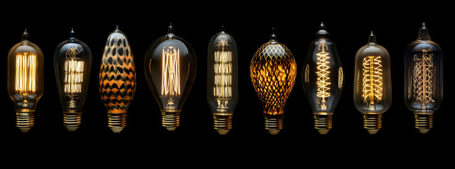 An array of vintage light bulbs
