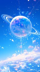 Wall Mural - Vast universe blue curve and glowing asteroid illustration poster background