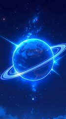 Wall Mural - Vast universe blue curve and glowing asteroid illustration poster background