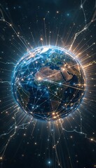 Wall Mural - global network connection illustration featuring earth and digital communication lines