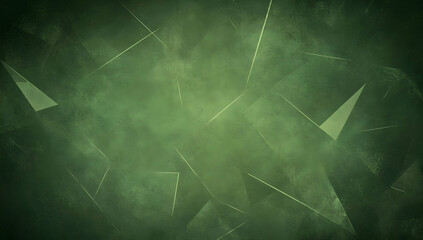 Wall Mural - Abstract green background with low-poly triangles and bokeh lights