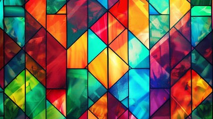 Wall Mural - a colorful stained glass window with geometric shapes and bold colors.