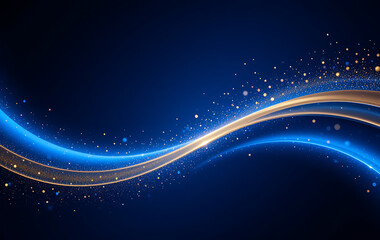 Wall Mural - close up, blue luxury background with golden line, blue curve, shiny dots and glitter light effect. 