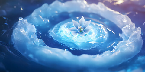 Wall Mural - a spiral galaxy made of white ice crystals, glowing with blue light in the center.